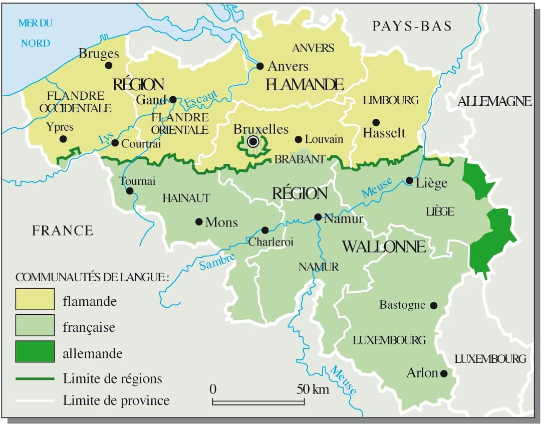 francuskojęzycznej Belgii mapie