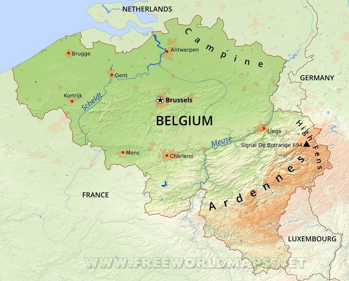 Mapa Belgii geografii