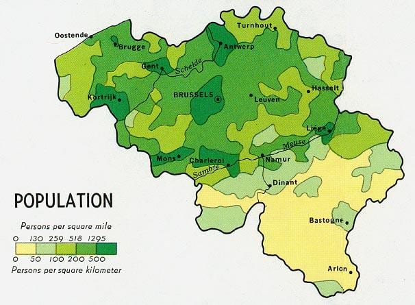 Mapa Belgii ludności