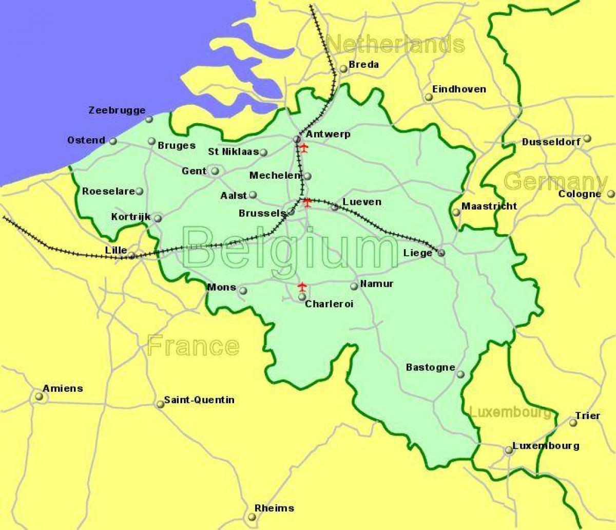 lotniska w Belgii na mapie