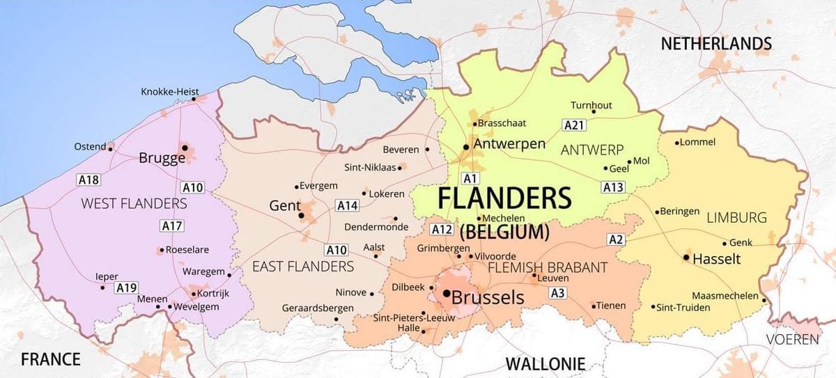 mapa Flandrii, Belgia