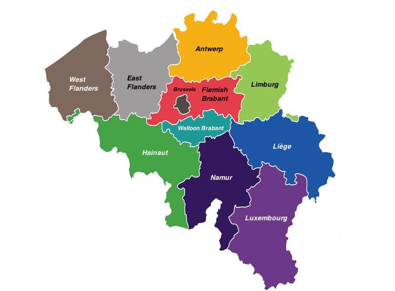 Belgia prowincjach mapie